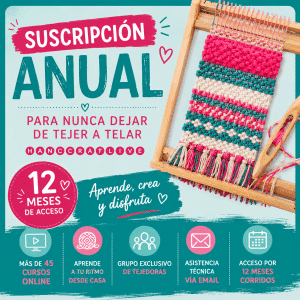 Suscripción anual de cursos online de telar y tejido artesanal Handcraftlive. Aprende telar María, telar mapuche y técnicas textiles con acceso a más de 45 cursos online durante 12 meses.